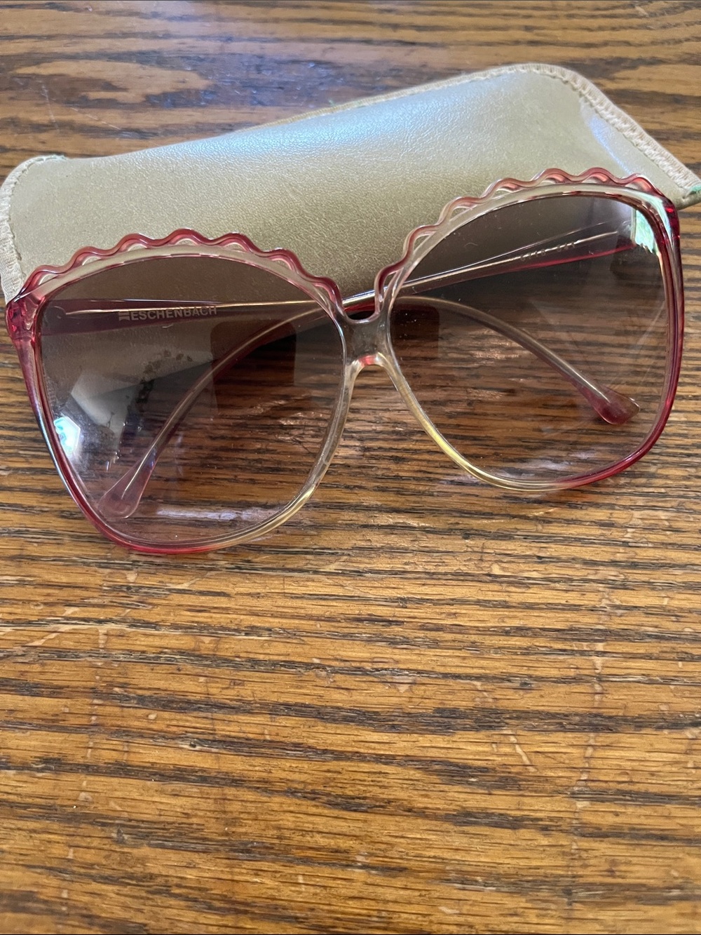Vintage Eschenbach Scalloped Ombre Pink Oversized Women's Sunglasses